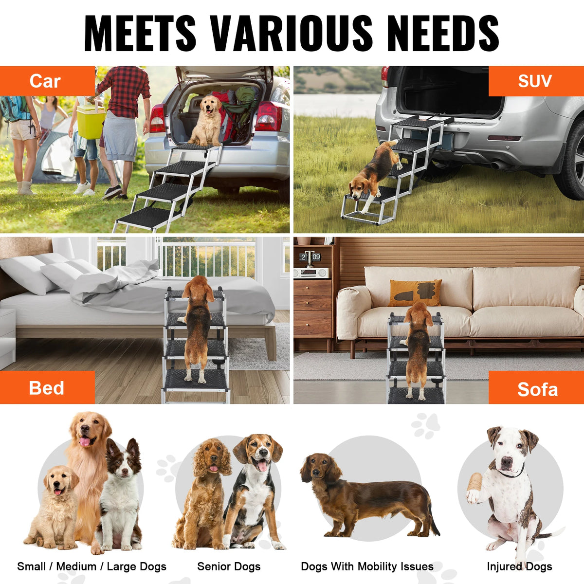I YAN SucceBuy dog stair for cars, lightweight aluminum pet steps with wide, foldable design for SUVs and trucks, supports 150 lbs.