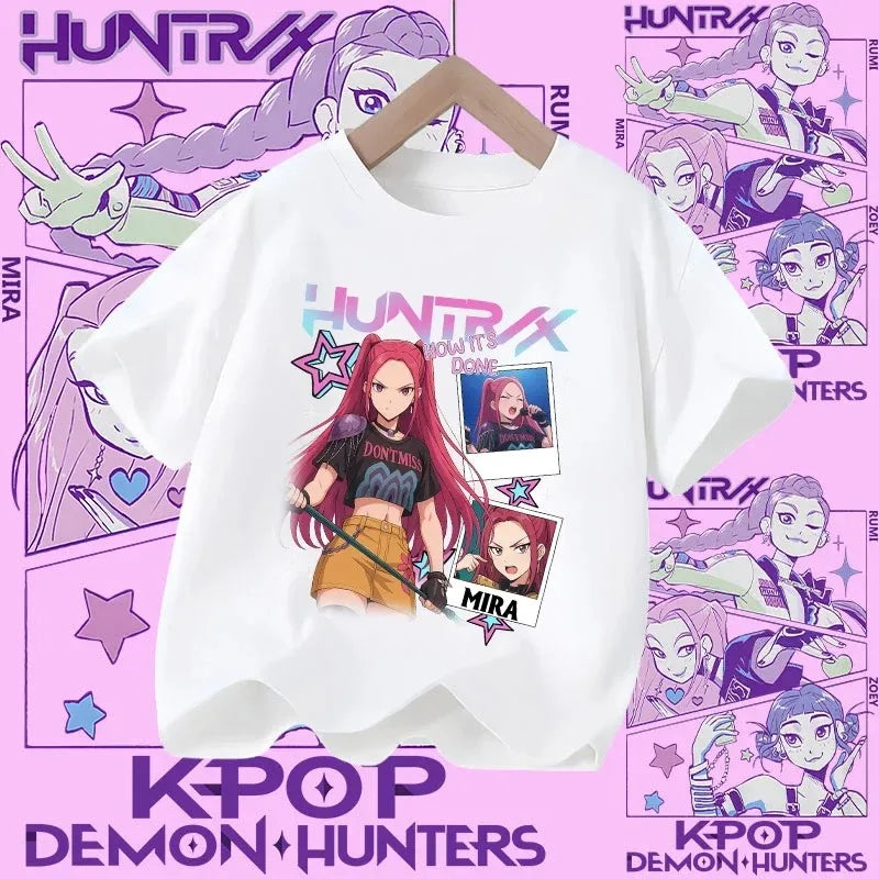 Soft Cotton T-Shirt for Girls  Movie Design Children's Clothing Gifts K-Pop Demon Hunters Fans Fashionable Casual Tops Summer