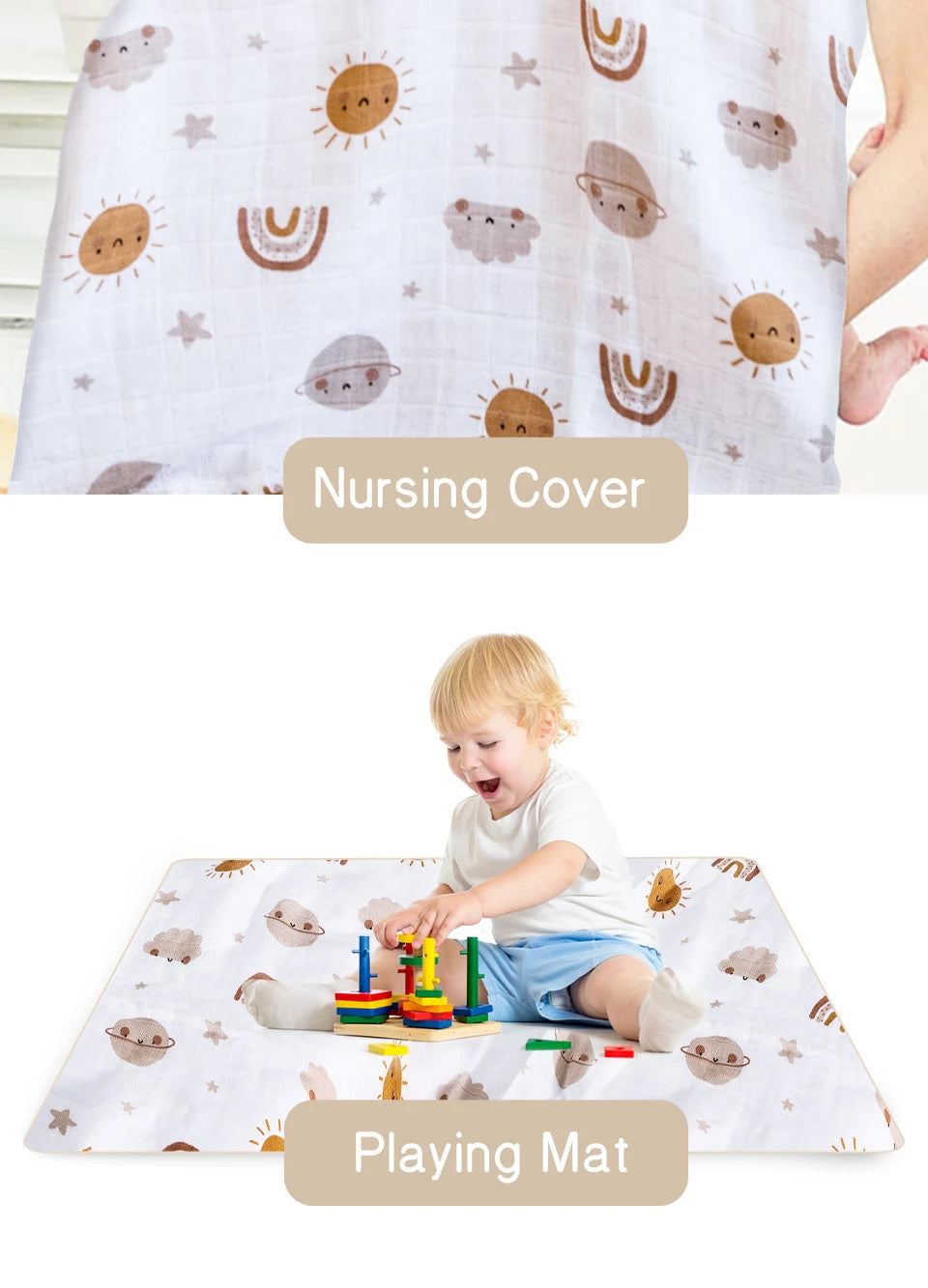 Bamboo Cotton Baby Muslin Swaddle Blanket 120x110cm – Soft Print Baby Towel Wrap for Newborns - I YAN
