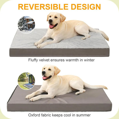 Gray orthopedic dog bed with egg crate foam and waterproof washable cover, 35x22 inches, by I YAN.