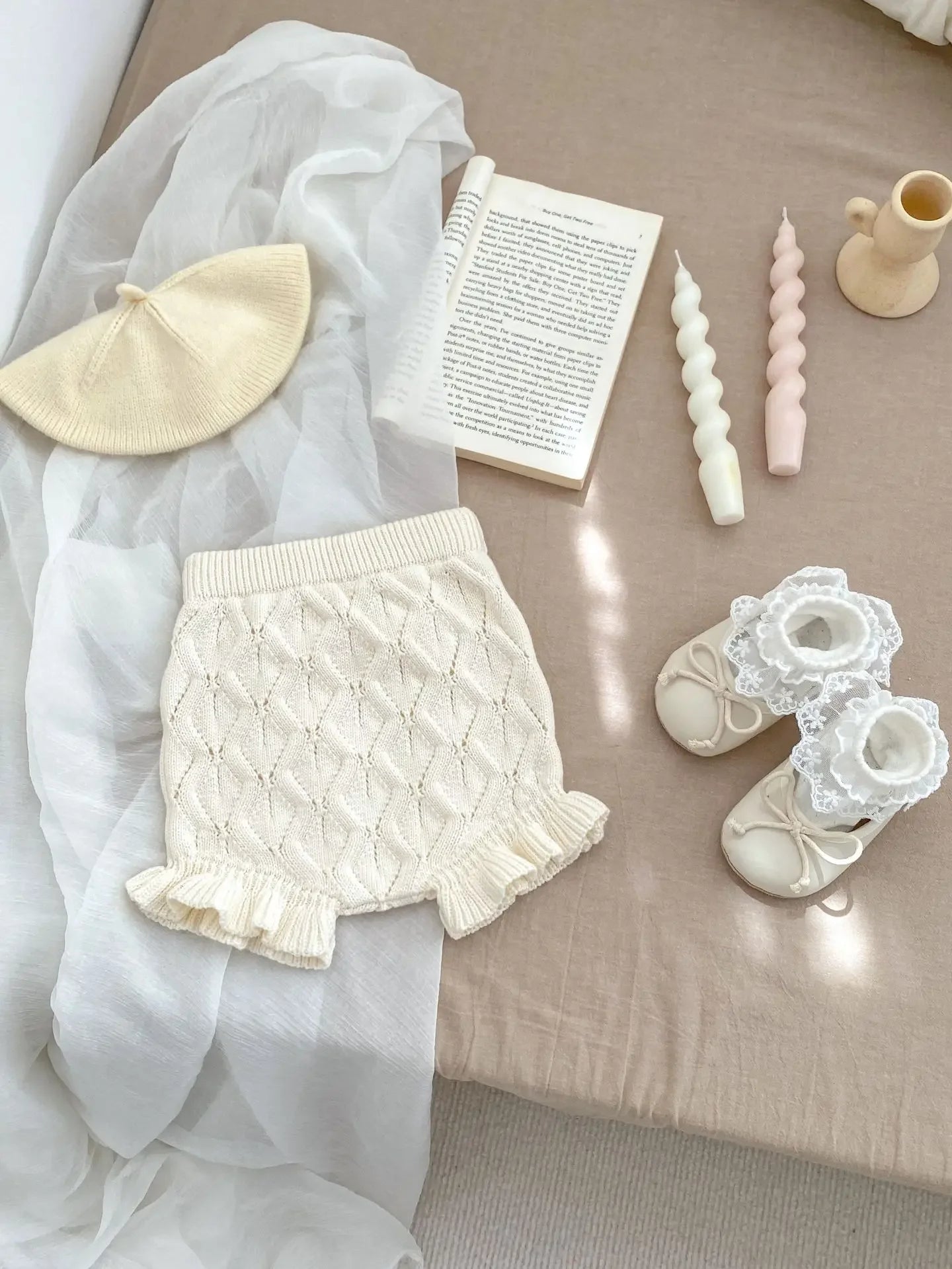 Baby Girl Knit Cardigan & Shorts Set – Hollow-Out Sweater 2-Piece Outfit - I YAN