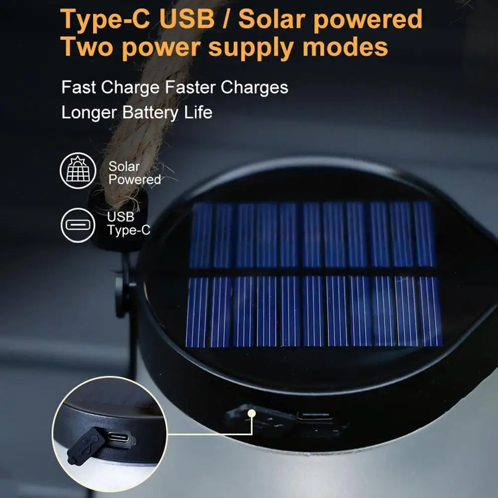 USB Rechargeable Camping Light Solar Flame Lights IPX4 Waterproof 800 Lumens 1200mAh Hanging Lantern Outdoor Lights