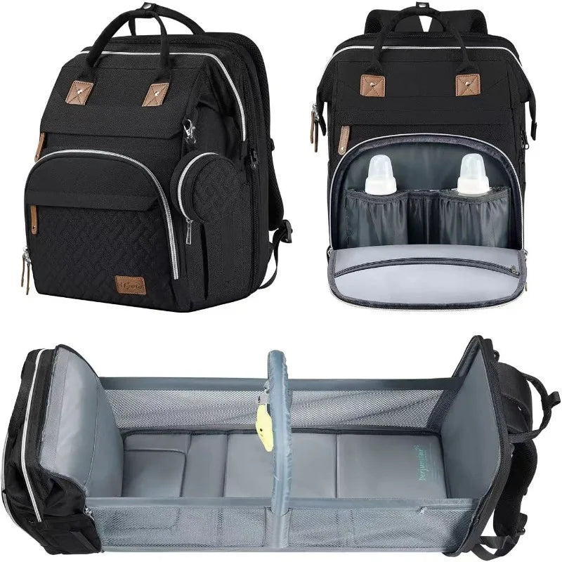 5In1 Diaper Bag Backpack Foldable Baby Bed Waterproof Bag with USB Charge Nappy Stroller Bag with Changing Bed 3Types for Travel