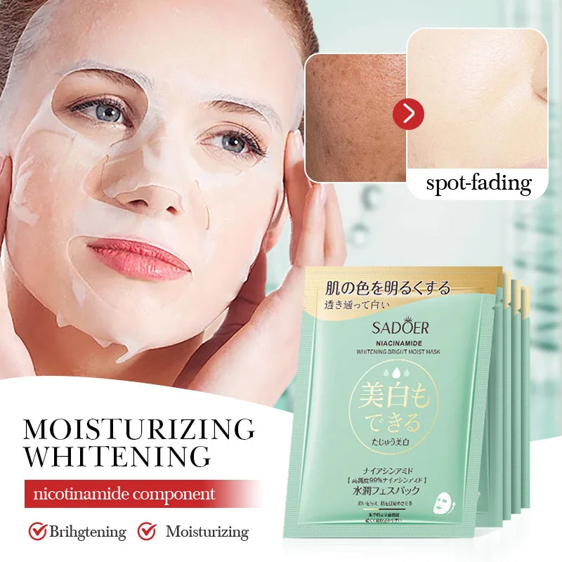5/10pcs SADOER Nicotinamide Facial Masks for Face Moisturizing Brightening Firming Hydrating Face Mask Anti Wrinkle Skin Care