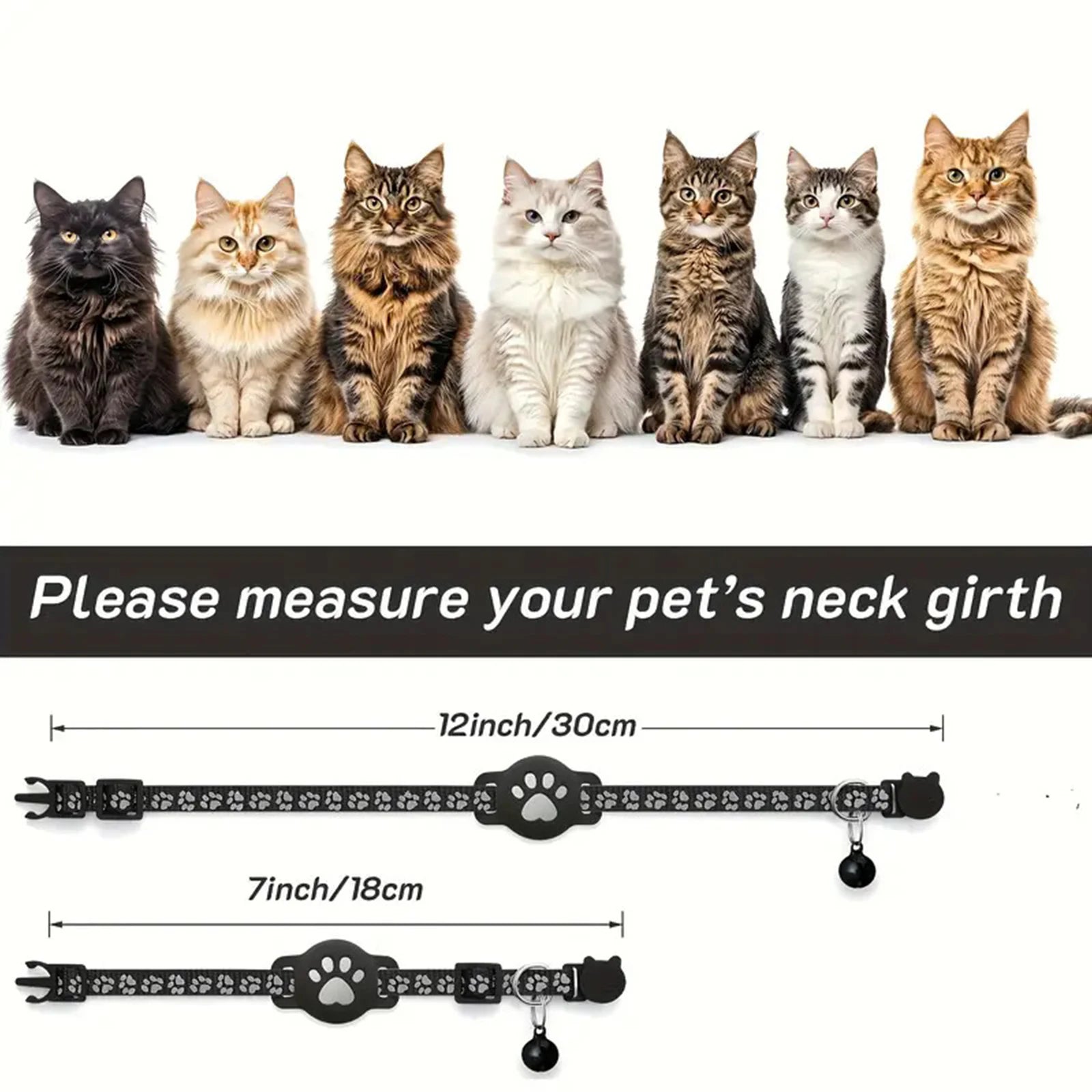 Cat Tracker Collar for iOS & Android Waterproof Electronic Pet Locator with Bell Pet Tracker for Pets Cat Anti-Lost Device