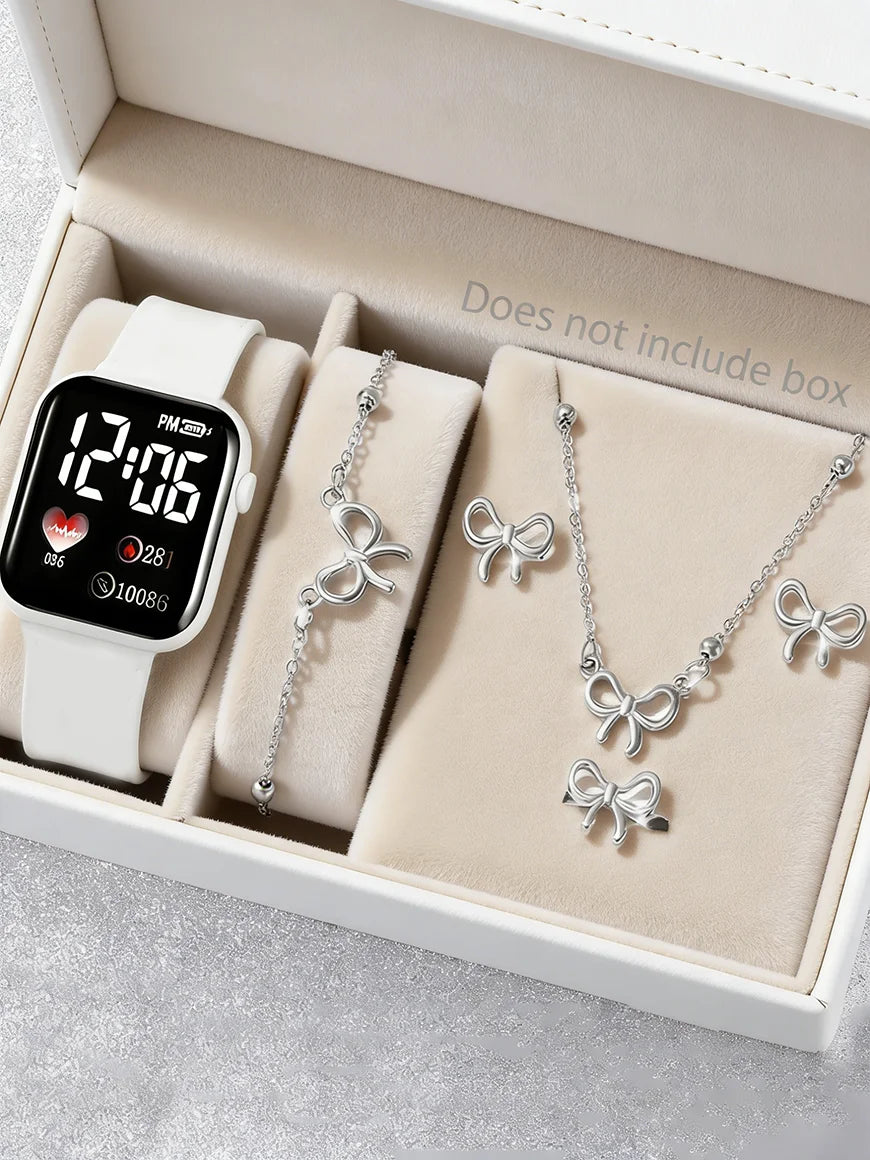 Square Silicone Electronic Watch with Butterfly Knot Cover Non-smartwatch Non-rechargeable Battery Birthday Gift Decoration