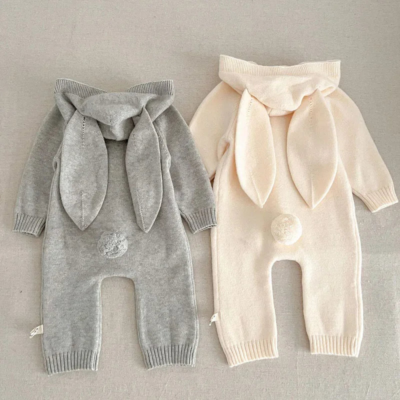 2026 New Spring 0-24M Toddler Baby Boys Girl Knitted Romper Long Sleeved Solid Color Hooded Infant Baby Knitted Jumpsuit