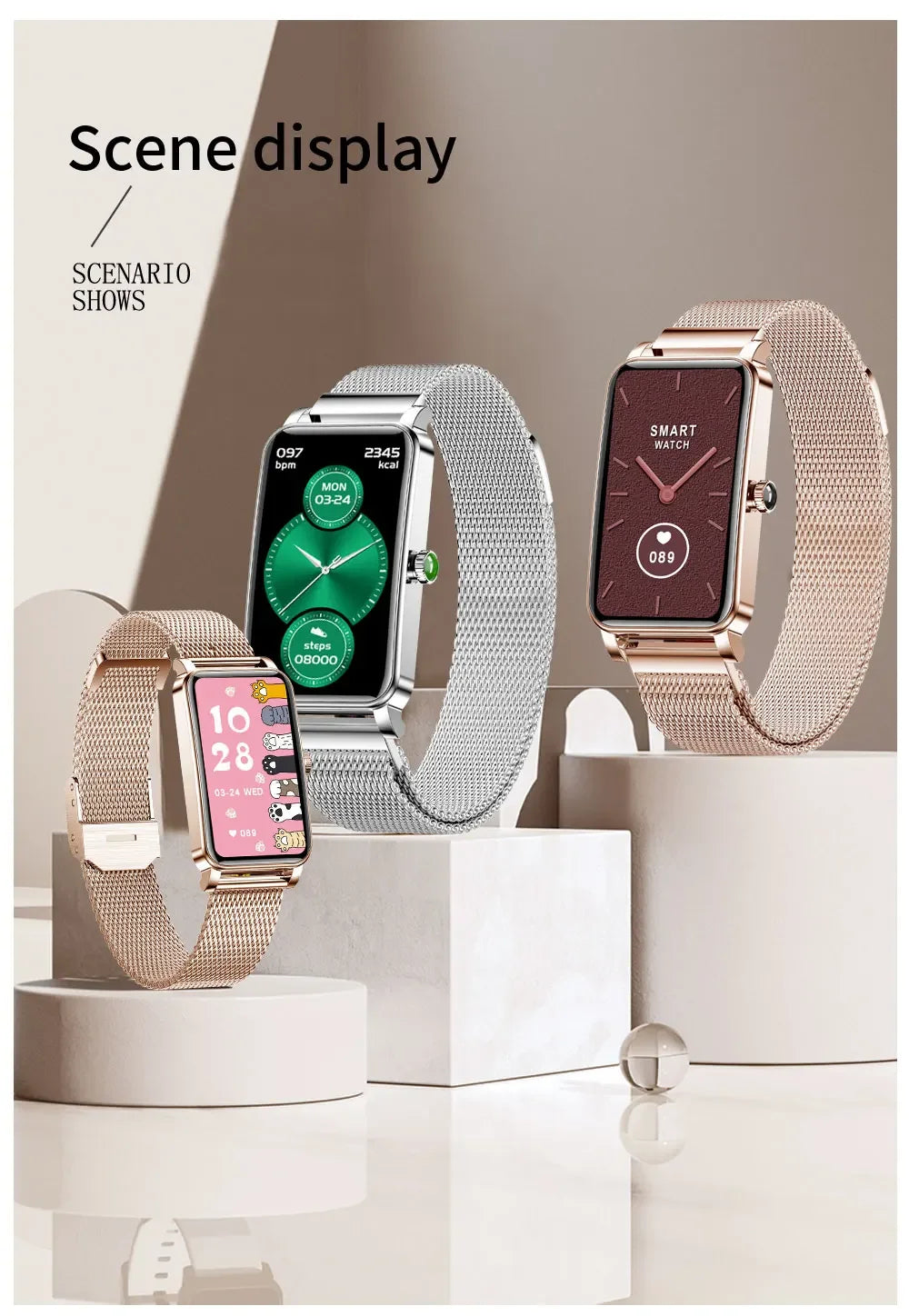 Women's Luxury Smartwatches Connect Phone Interactive Music Full Touch Smart Watches Weather Reminder Custom Wallpaper Smartband