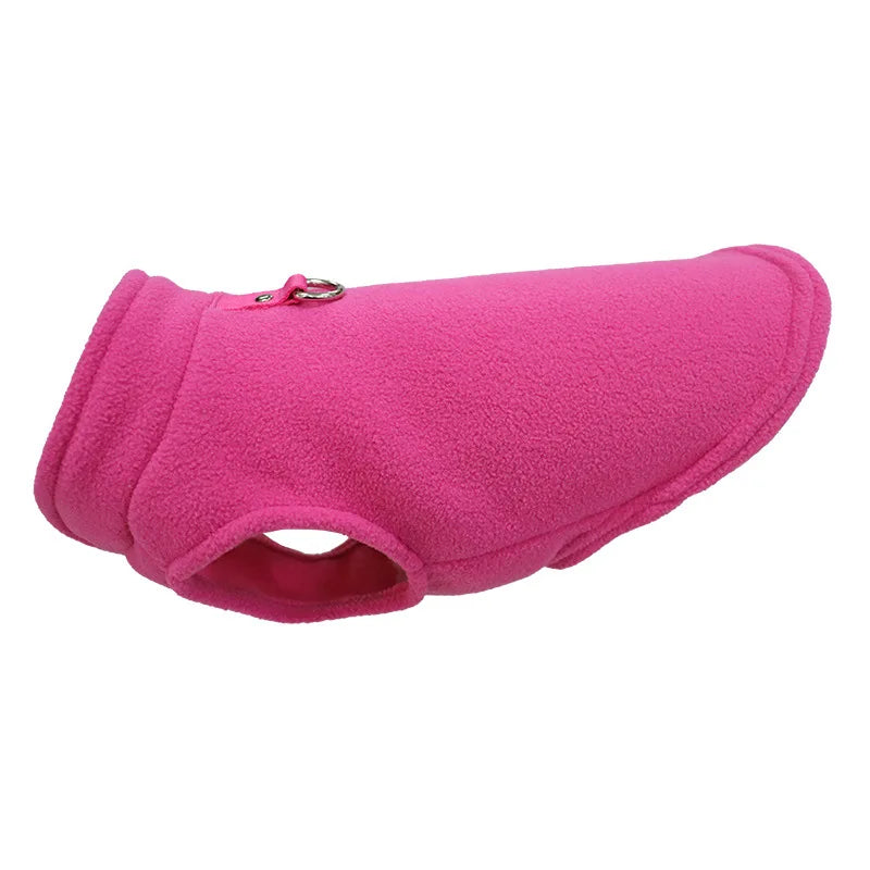 Warm fleece dog jacket vest by I YAN with D-ring for small dogs and cats, suitable for French Bulldogs and Chihuahuas.