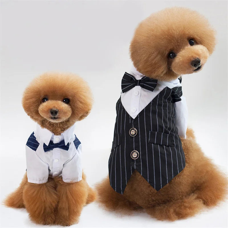 Pet Clothes Dog Shirt Dog Tuxedo Bow Tie Shirt for Boy Dog Wedding Party Bulldog Pug Puppy Costume Pet Teddy Summer Thin Outfits