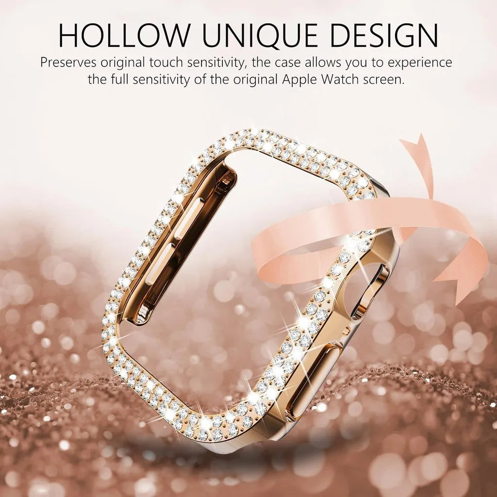 Bling Diamond Hollow Case for Apple Watch 46mm 42mm 40mm 41/44/45/49/41mm for iWatch Series 11 10 9 8 7 6 5 4 3 Protector Cover - I YAN