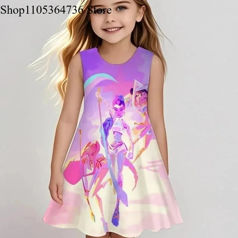 Kpop "Demon Hunter" Spring/Summer Sleeveless Dress - Cute and Playful Beach and Outdoor Children's Dress for Girls, Fashionable