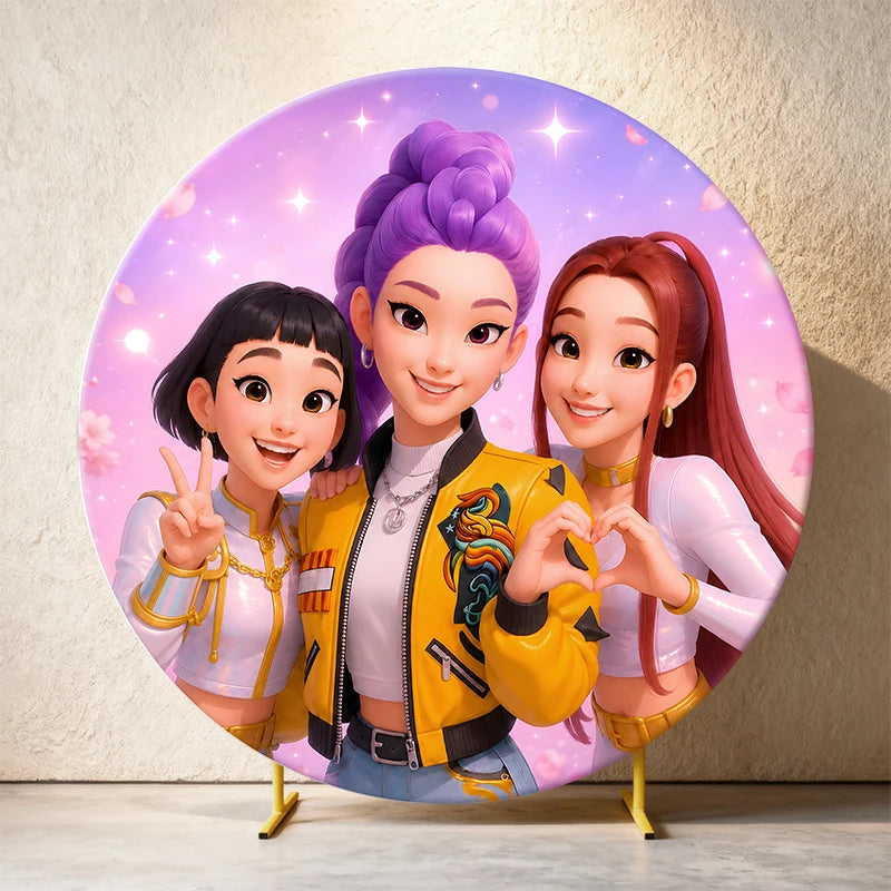 Kpop Demon Hunters Round Backdrop Cover Circle Fabric Cover Birthday Party Photo Booth Background Banner Kids Photo Props Supply