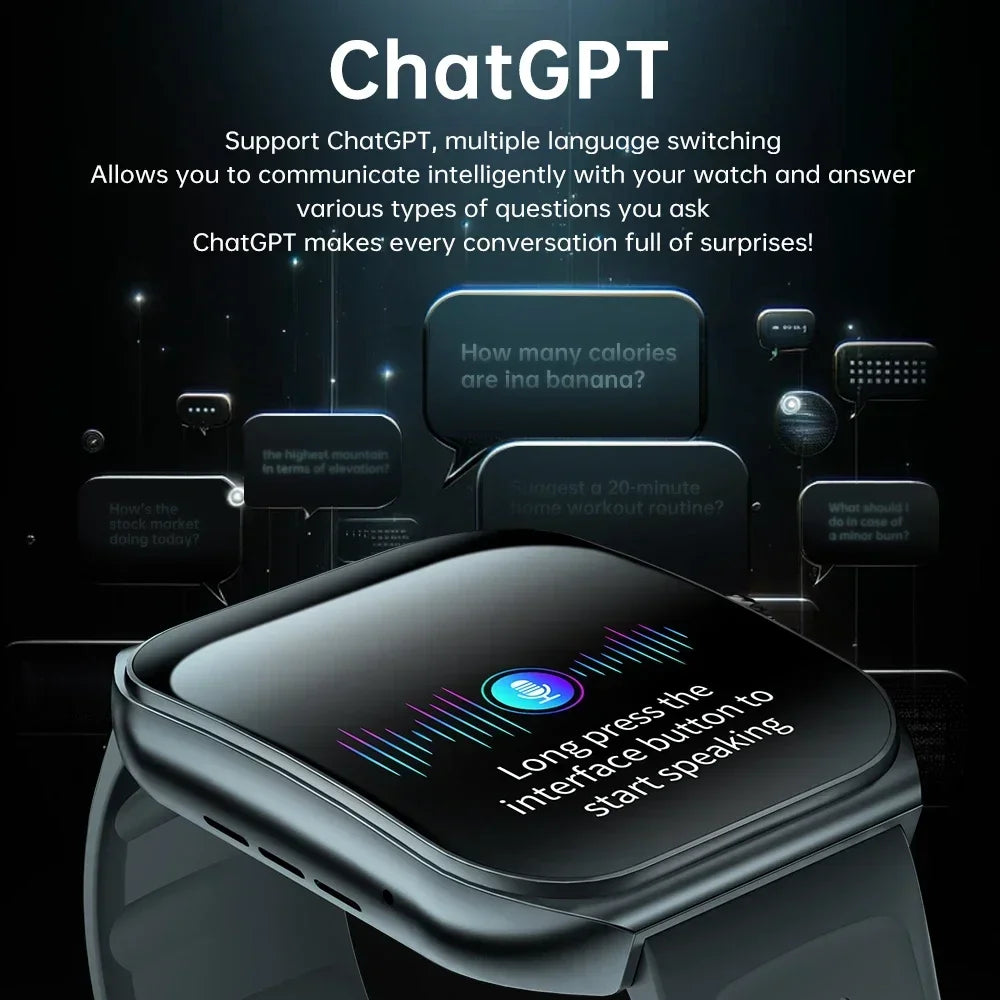 KUMI KU7 Smart Watch 1.96" AMOLED AI Voice Assistant Bluetooth Call NFC IP68 Waterproof SOS Heart Rate SpO2 Fitness