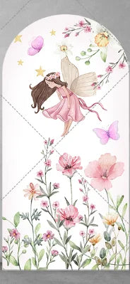 Fairy Girl 1st Birthday Party Arch Backdrop Spring Garden Pink Purple Butterfly Floral Mushroom Door Baby Shower Backgrounds