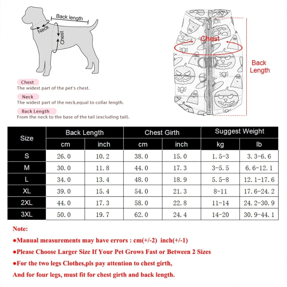 Halloween Pet Dog Costume Winter Warm Clothes For Small Medium Dogs Cat Funny Pumpkin Print Jacket Puppy Vest Coat Festival Gift