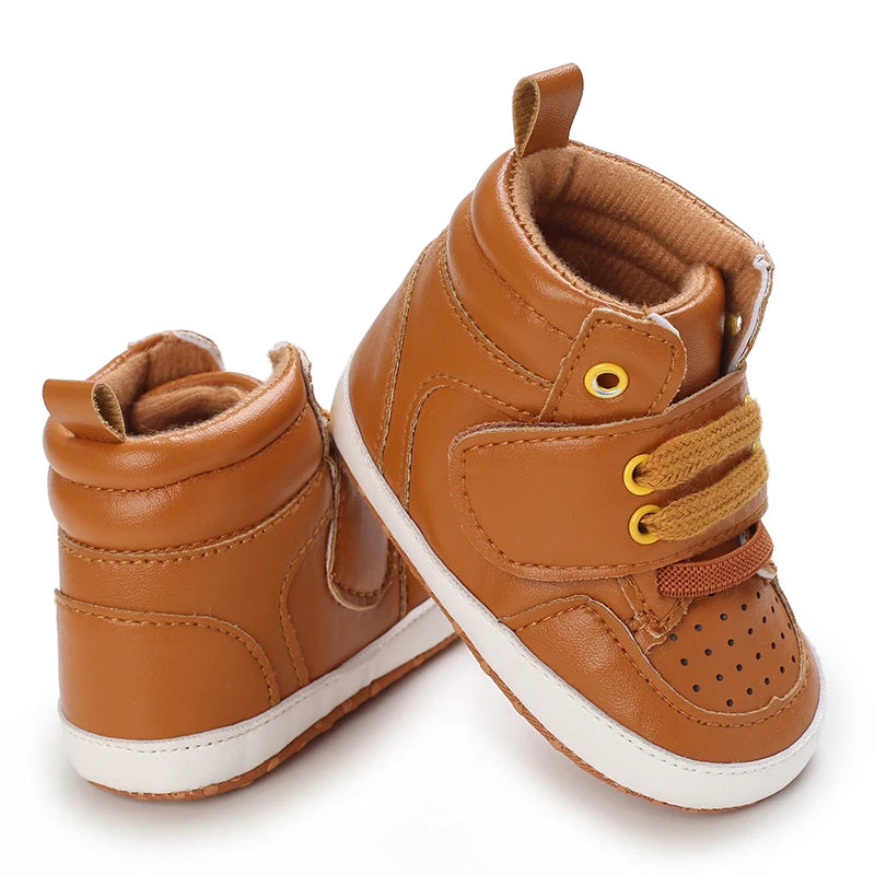 Newborn Baby Fashion Sneakers Shoes Boys Girls Solid Lace Up High Shoes Toddlers Breathable Non Slip First Walkers 0-18 Months