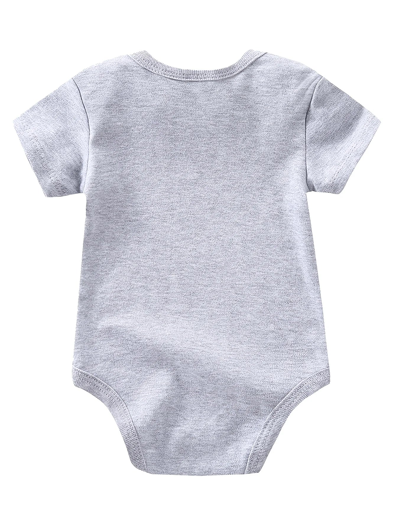 Set of 5 I YAN baby short sleeve cotton rompers for boys, breathable casual infant bodysuits in various colors for 0-9 months.