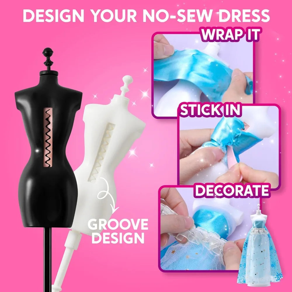 Joyfy 400+pcs fashion design craft kit with mannequins for kids, DIY sewing and art projects for girls aged 8-12.
