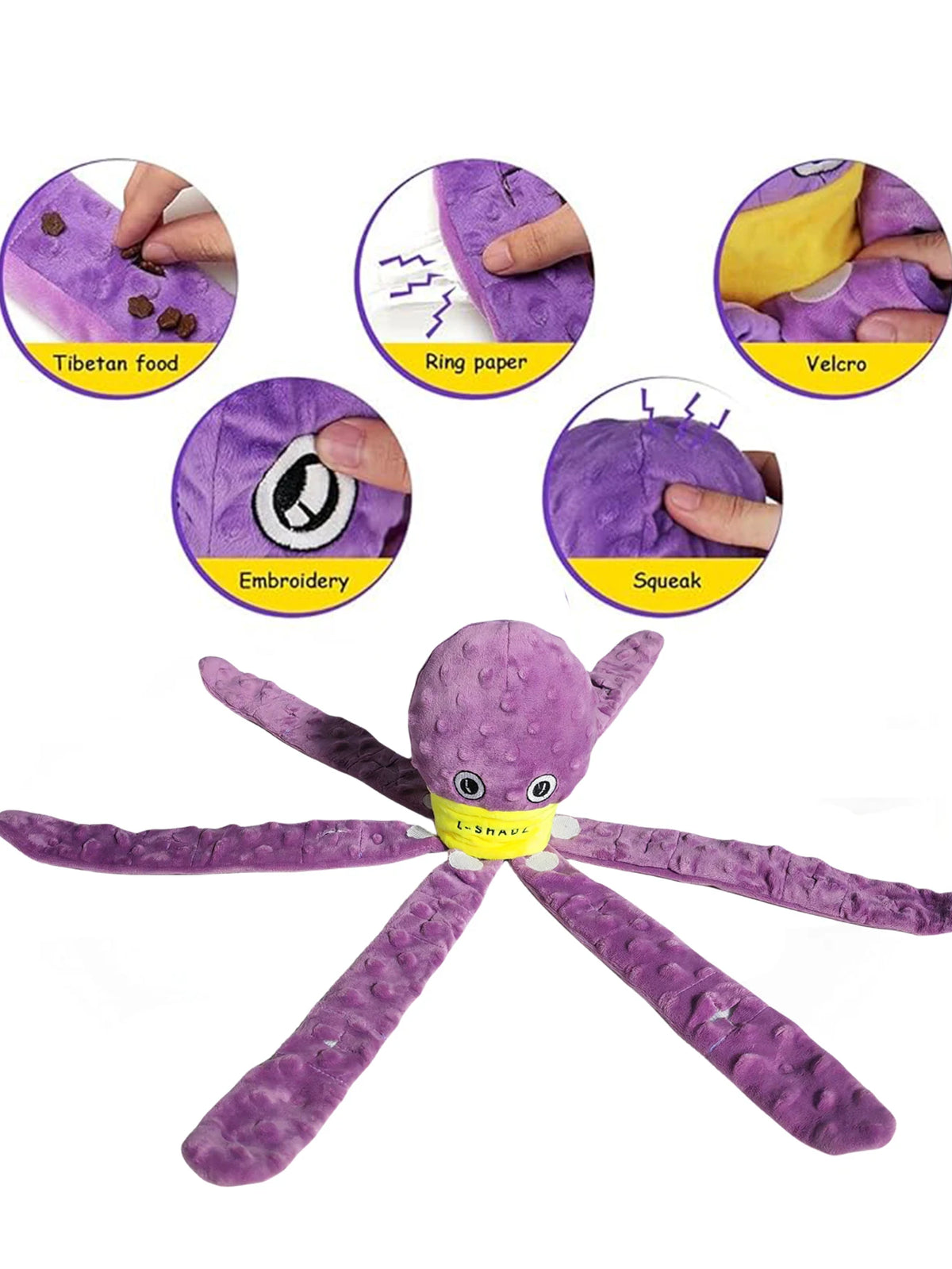 I YAN Dog Snuffle Octopus plush toy with multiple fabric folds for interactive puzzle play and slow feeding for dogs.