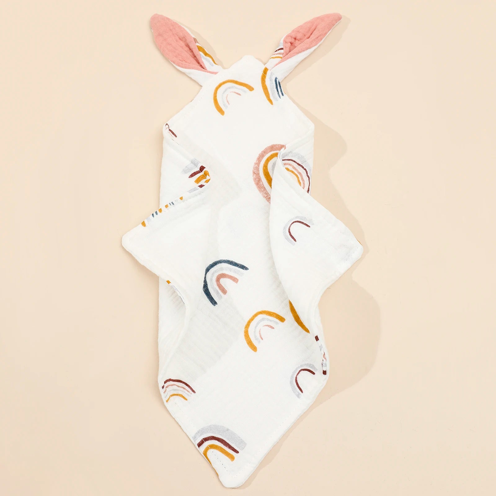 Soft newborn baby cotton muslin comforter with rabbit ear design, ideal for toddlers, bibs, burp cloths, and soothing use by I YAN.