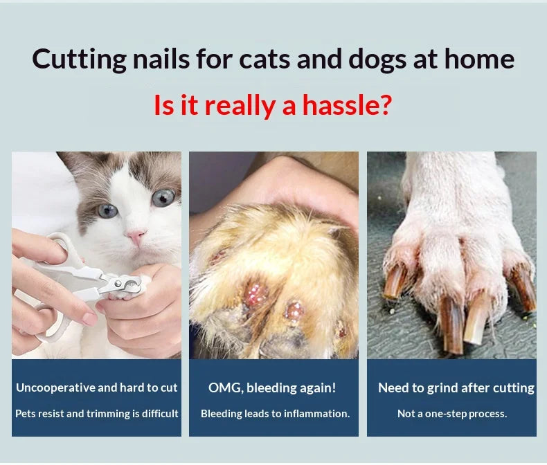 I YAN electric pet nail grinder for dogs and cats with LED light, safety guard, and rechargeable painless nail trimming for puppies and cats.