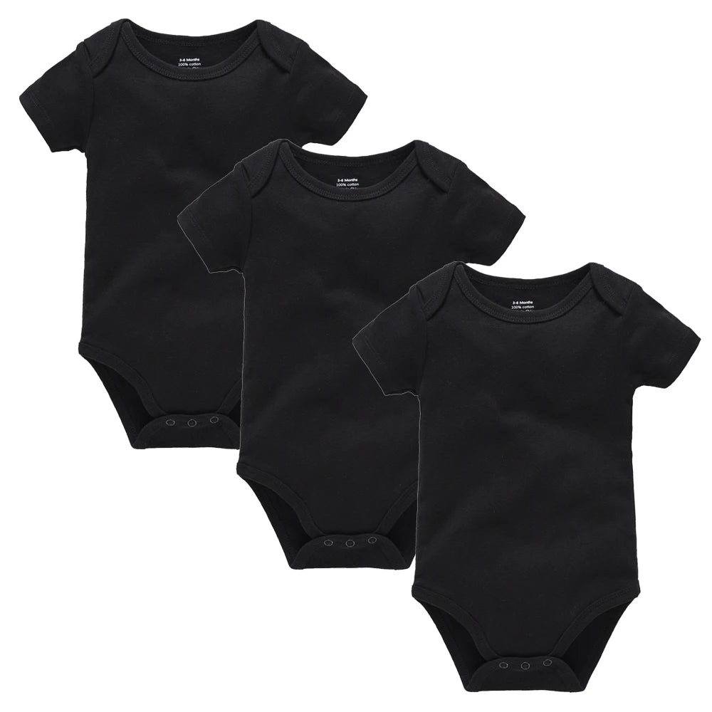 Kavkas 3 or 5-pack baby bodysuits by I YAN, solid white short sleeve cotton jumpsuits for boys and girls, ages 0-24 months.