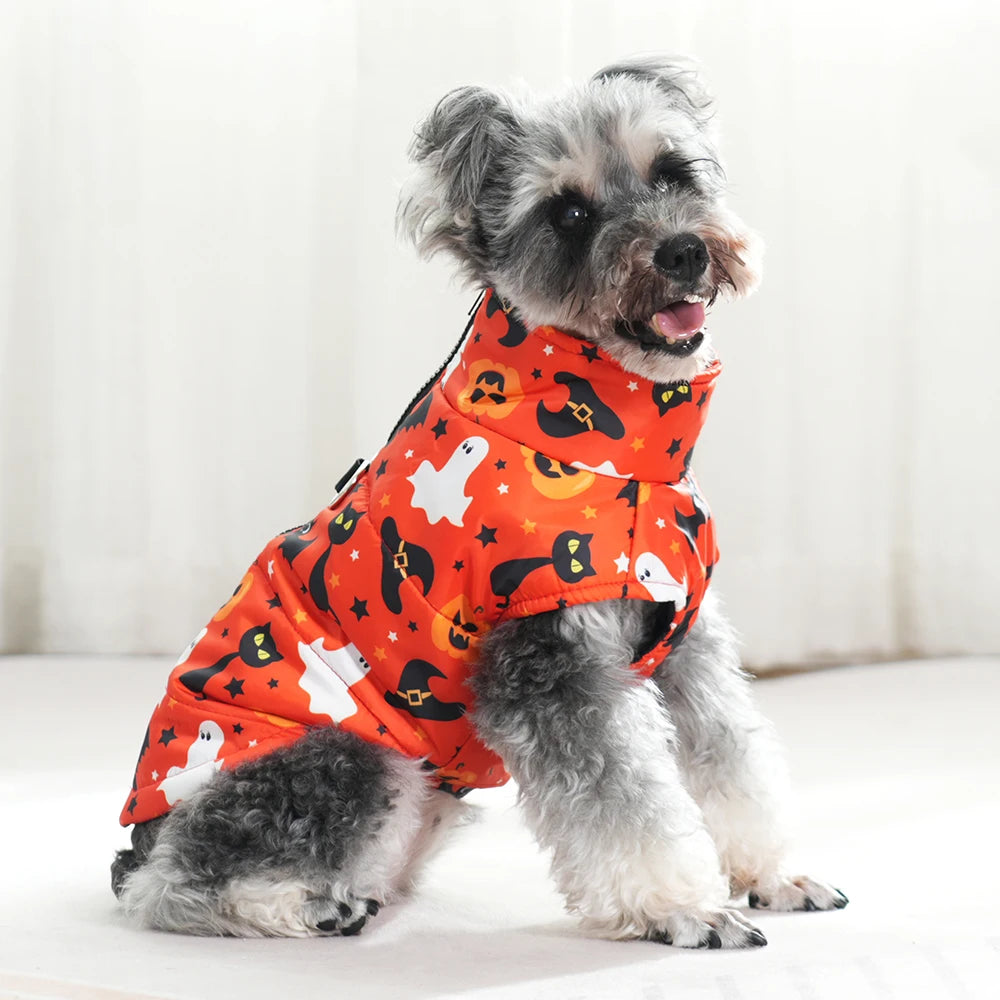 Halloween Pet Dog Costume Winter Warm Clothes For Small Medium Dogs Cat Funny Pumpkin Print Jacket Puppy Vest Coat Festival Gift