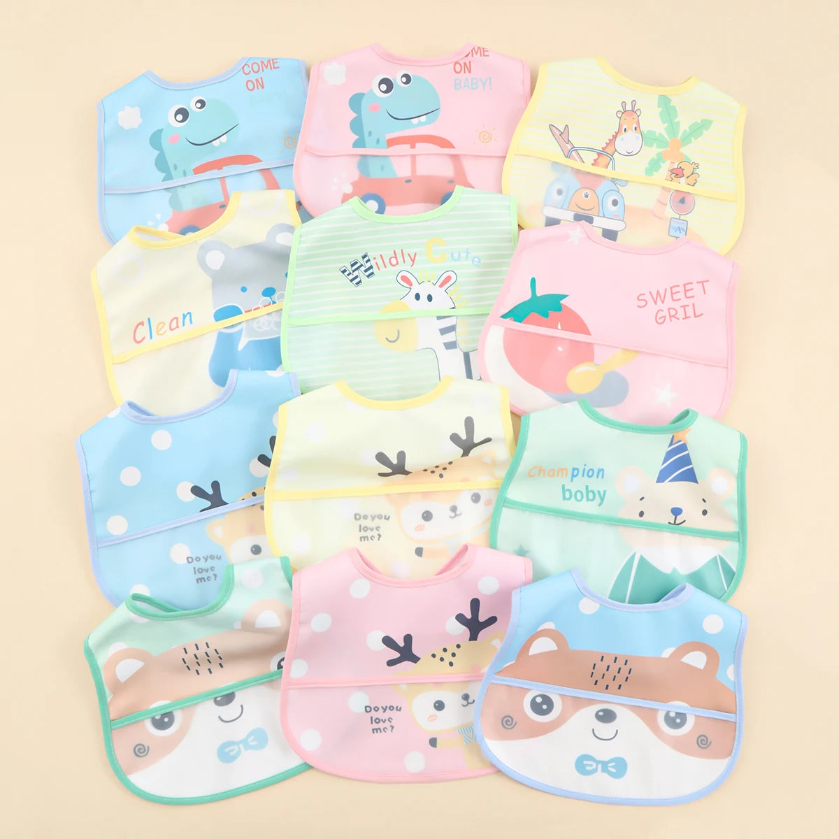 Random pattern piece set baby rice pocket baby waterproof saliva towel baby bib bib eating bib