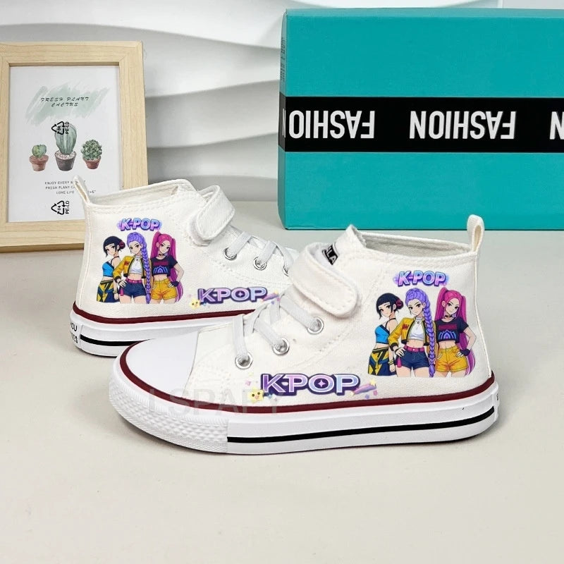 KPop Demon Hunter Canvas Shoes Student Casual Children Slip on Flat Board Shoes Kids Soft Bottom Non Slip Breathable Sneakers