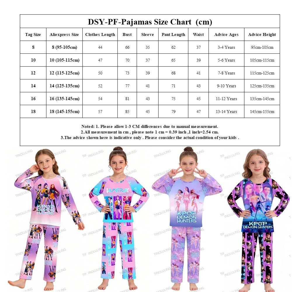 KPop Girls Pyjamas Suit Kids Pajamas Set Long Sleeve Girls Clothing 2pcs Children's Sleepwear Cartoon Boys Nightwear 3-14Y
