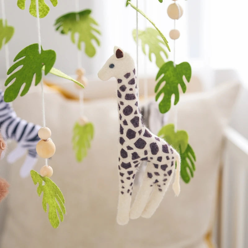 Baby Crib Mobile with Cartoon Felt Forest Animals – Wooden Bed Bell 0-12M - I YAN