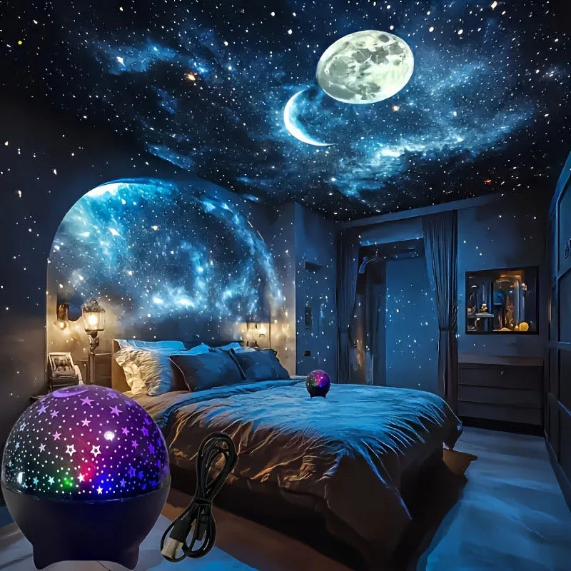 Star Projector Night Lights for Kids Starry Sky Moon Effect Atmosphere Light 360° Rotation for Bedroom Party Decor Birthday Gift