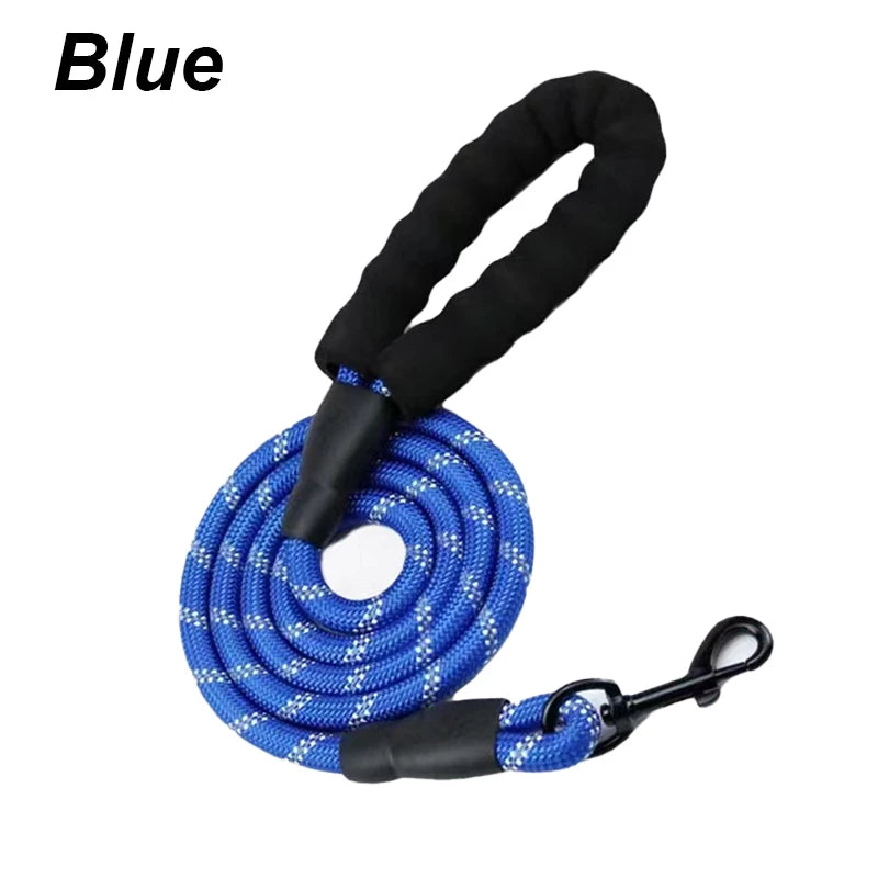 Reflective nylon pet leash with foam handle, adjustable for large and small dogs, featuring a non-slip grip and durable construction.