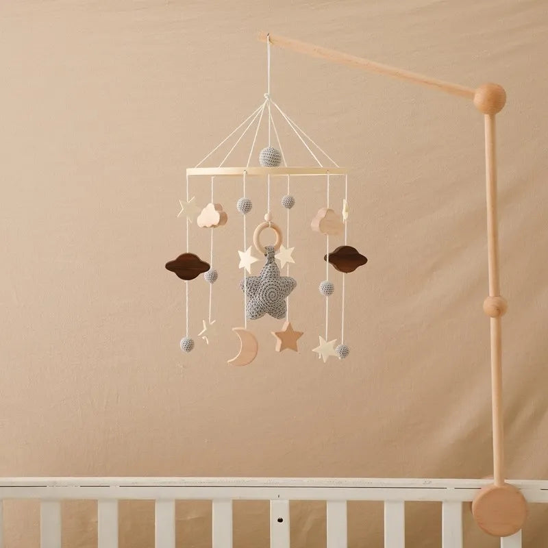 Baby Cloud Crib Mobile with Musical Box – Wooden Rattle Toy for Newborns 0–12M - I YAN