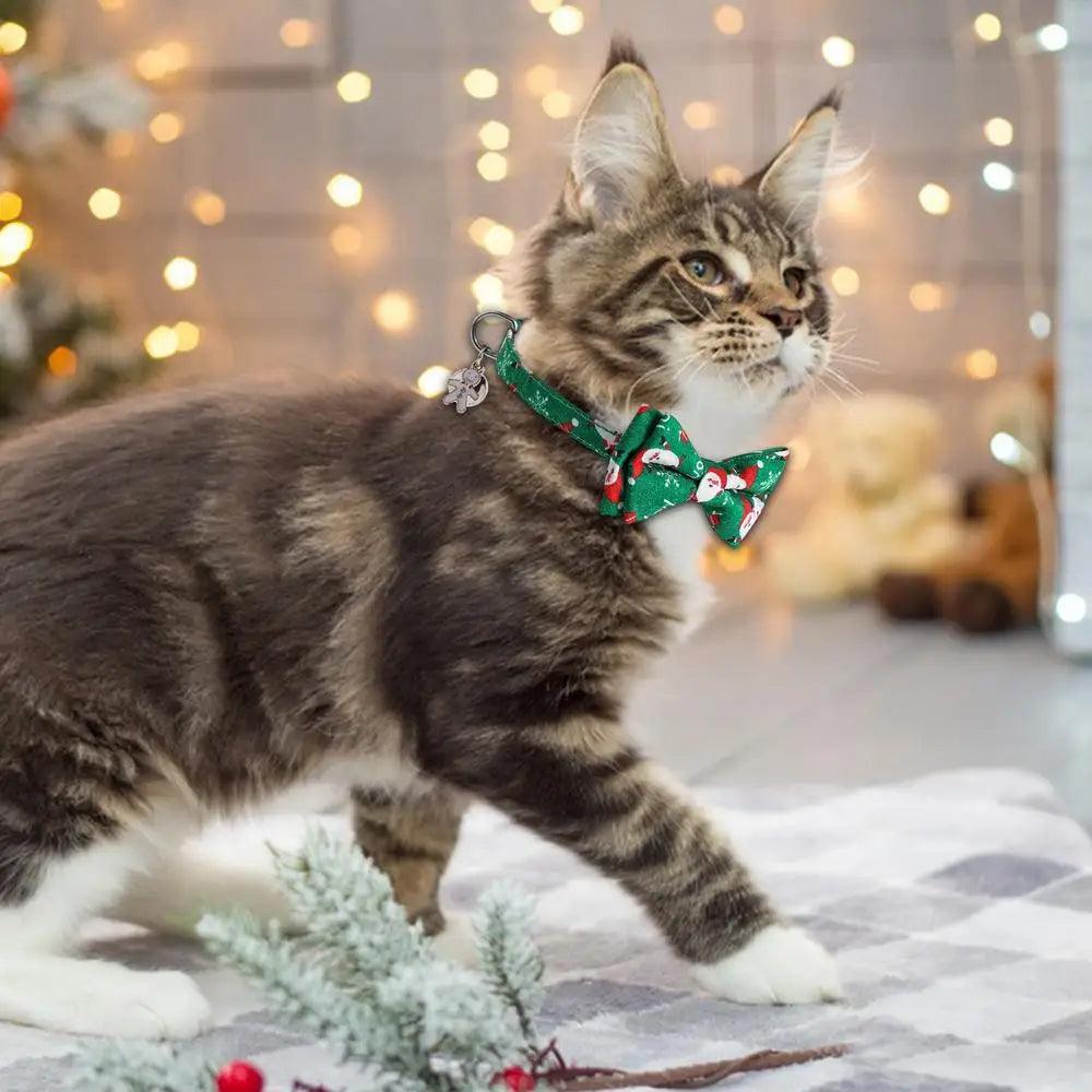 Christmas Cat Collar Breakaway Kitten Collar With Bell Adjustable Snowflake Bow Christmas Collars For Cat Thanksgiving Day