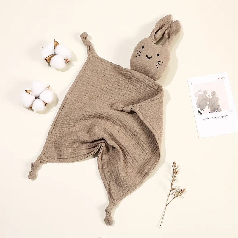 Baby Cartoon Rabbit Muslin Comforter – Soft Cotton Security Blanket & Burp Cloth for Newborns (30×30cm) - I YAN