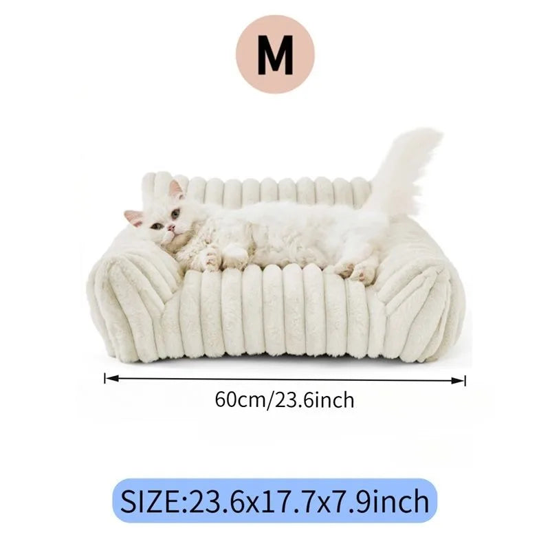 Cute cat couch by I YAN with soft corduroy fleece, supportive pet sofa, removable washable cover, ideal for indoor cats.