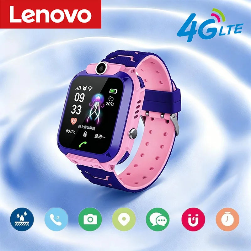 Lenovo Kids Smart Watch 4G GPS Tracker – SIM Card Calling Camera IP67 Waterproof Children's Watch Birthday Gift - I YAN