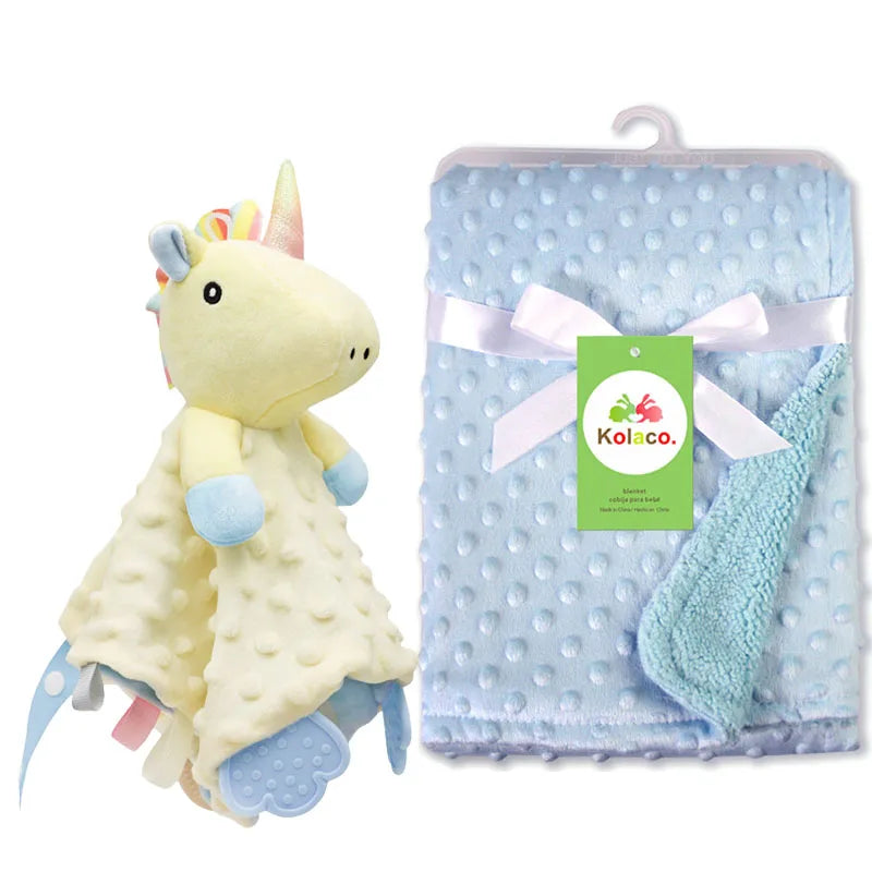 Soft minky dot baby blanket and lovey set by I YAN, personalized with custom name, perfect for boys and girls.