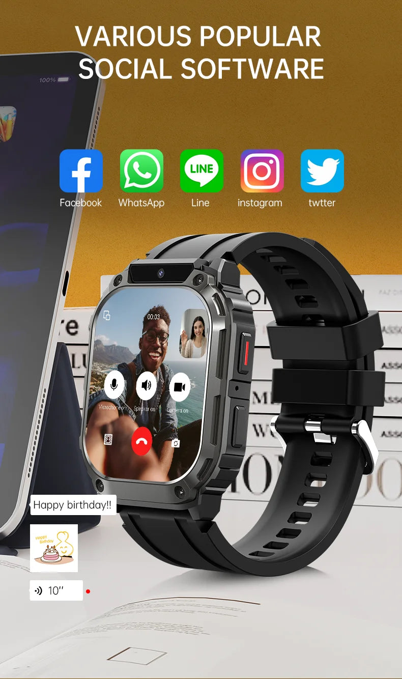 Smart Watch Android 4G SIM Card 1.96inch HD Screen with GPS WIFI Front Camera Video Call Sport Ourdoor for Men Women Kids