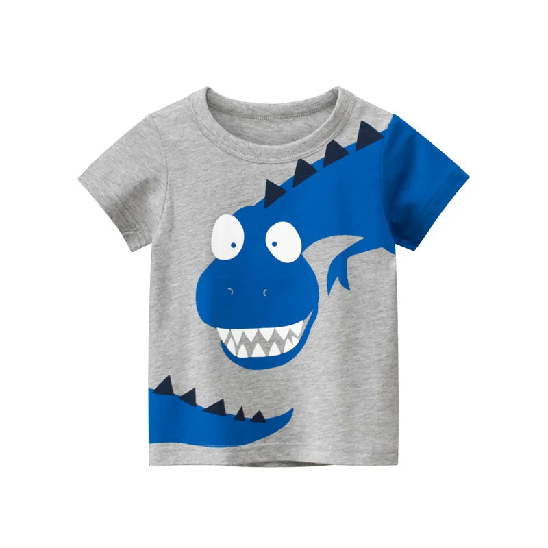 I YAN OLEKID 2025 summer boys T-shirt with colorful cartoon print, short sleeve toddler top for ages 2 to 8 years
