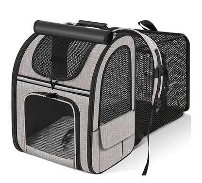 Expandable I YAN cat carrier backpack with shade cover and breathable mesh for travel with cats or small dogs.