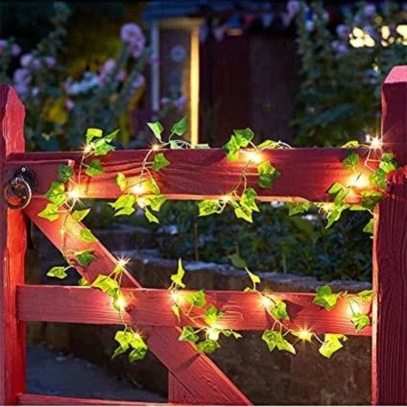 50/100LED Green Fairy Lights with Solar-Powered Artificial Ivy Leaves Featuring 8 Modes for Garden Wedding Christmas Decoration