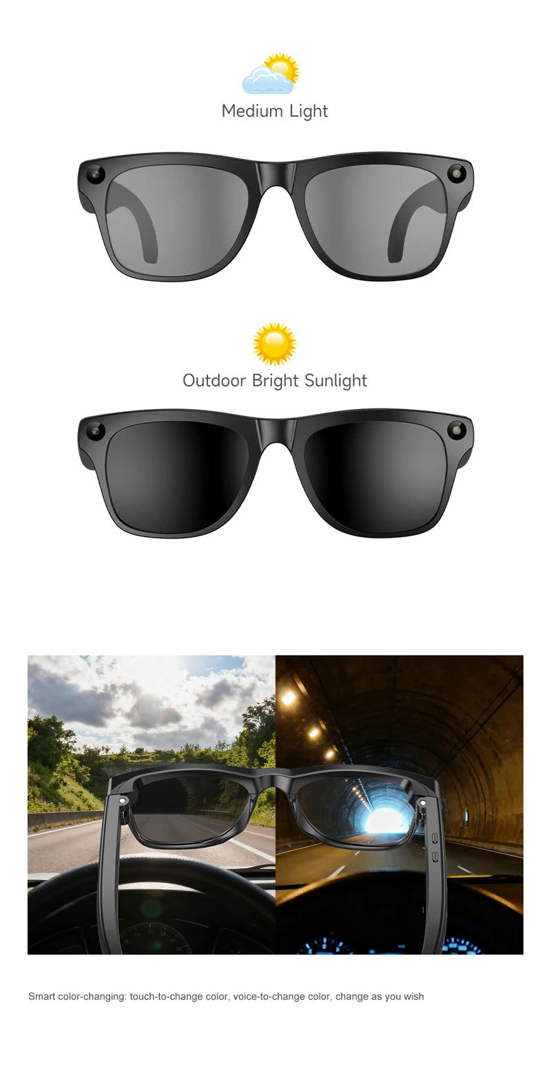 For Xiaomi AI Smart Glasses Photochromic Glasses 4K HD Camera Chat GPT Bluetooth Call Video Music Touch Translate Sunglasses