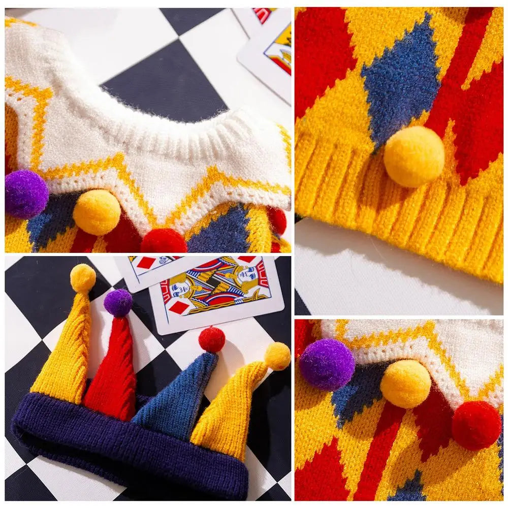 Clown Dog Costume with Hat – Funny Holiday Pet Sweater Outfit