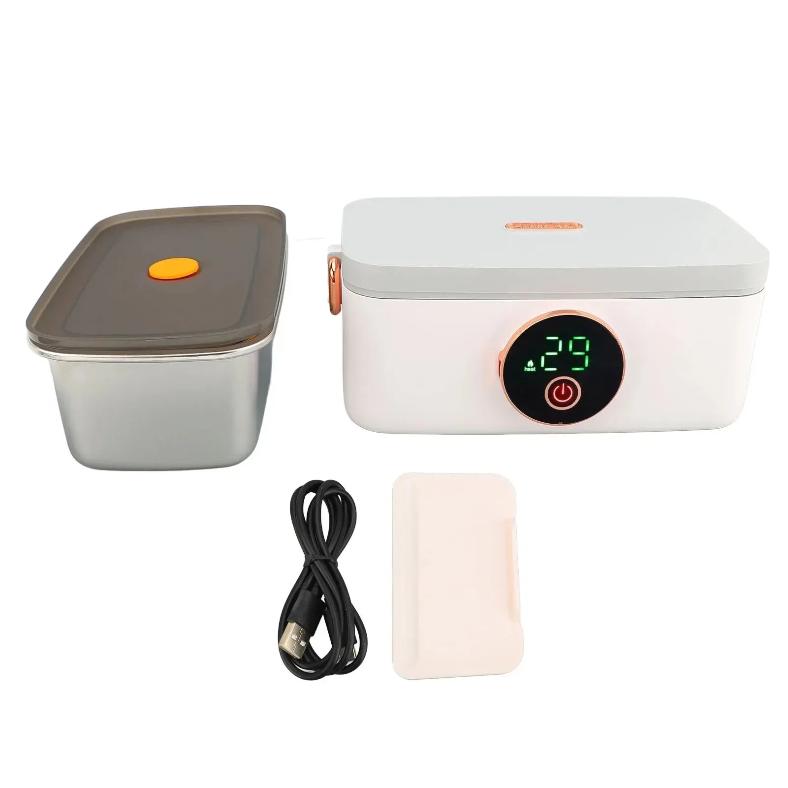 1L Capacity USB Rechargeable Portable Wireless Lunch Warmer Box Electric Cordless for Office Travel Car LED Display Type-C