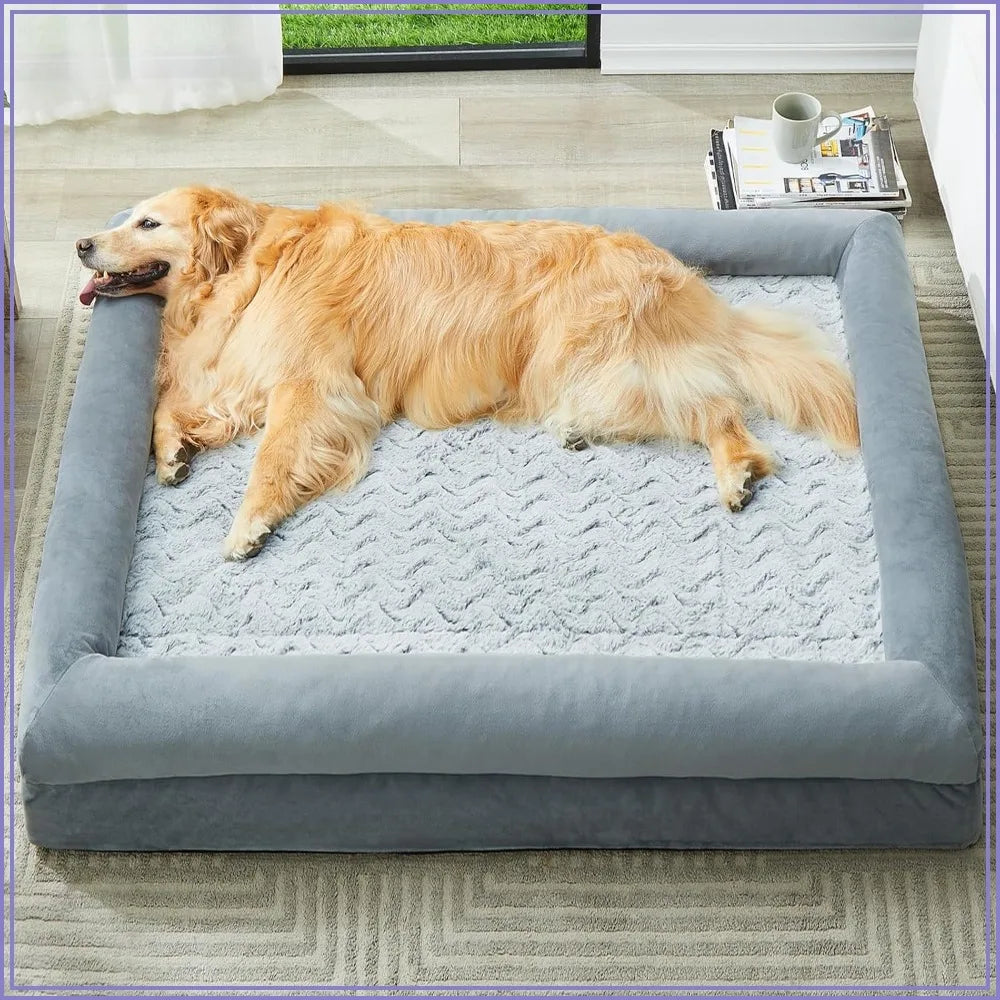 XL Extra Large Dog Bed, Washable Couch with Waterproof Cover, Orthopedic Pet Sofa with Bolster Sides for Sleeping