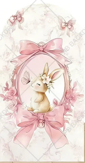 Easter Bunny Rabbit One Birthday Arch Backdrop Cover Pink Dress Floral Bowknot Sweetheart Girl Cake Party Decor Photo Wall