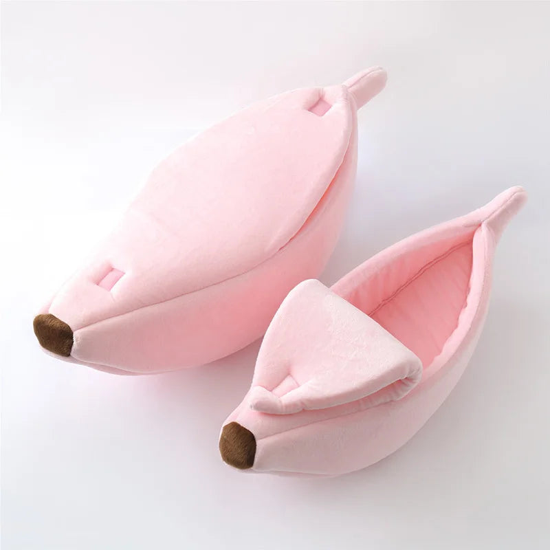Colorful banana-shaped cat bed house by I YAN, cozy and durable pet cushion for cats and small dogs, portable and warm.